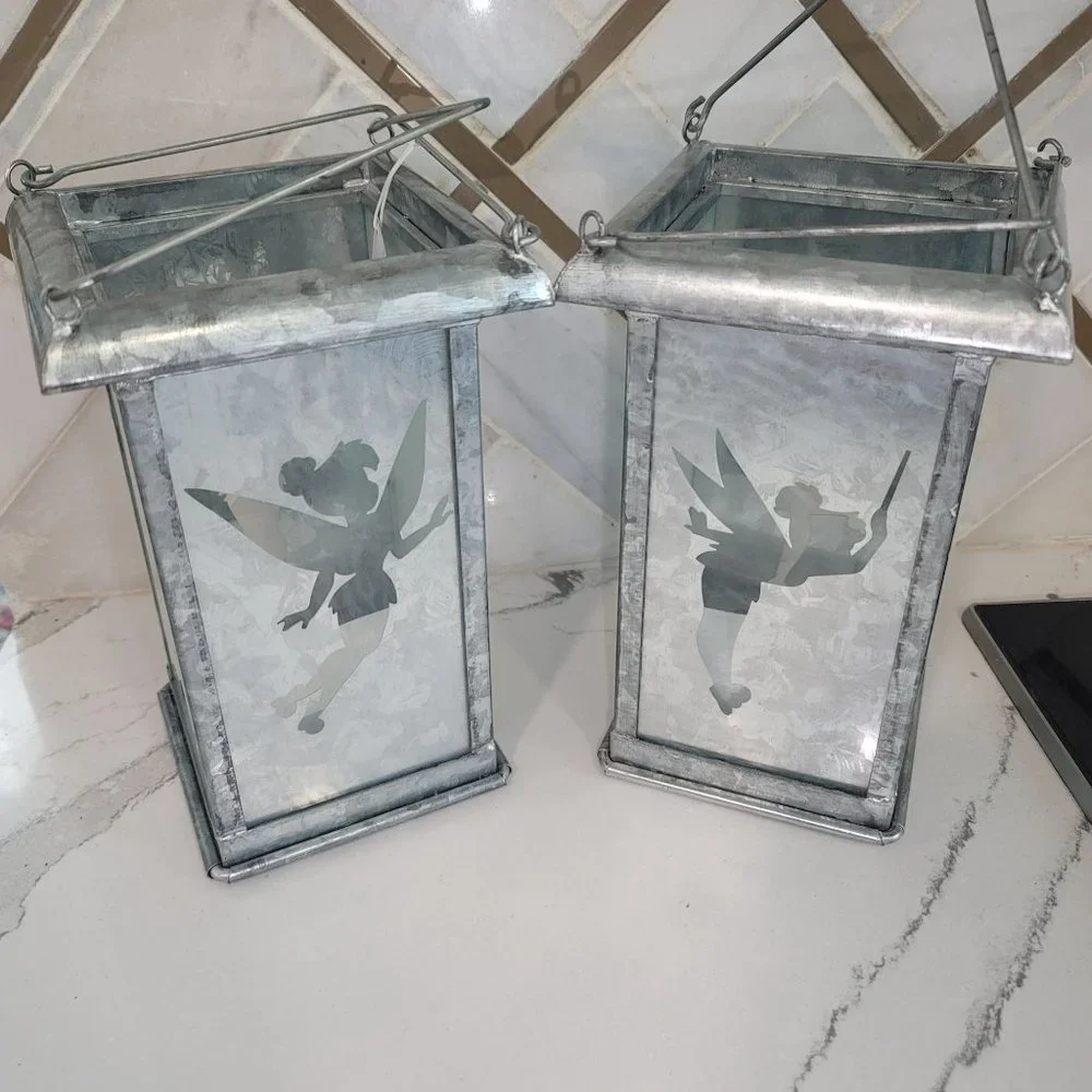 Disney Tinkerbell NWT Galvanized Metal Silhouette Candle Lanterns 9